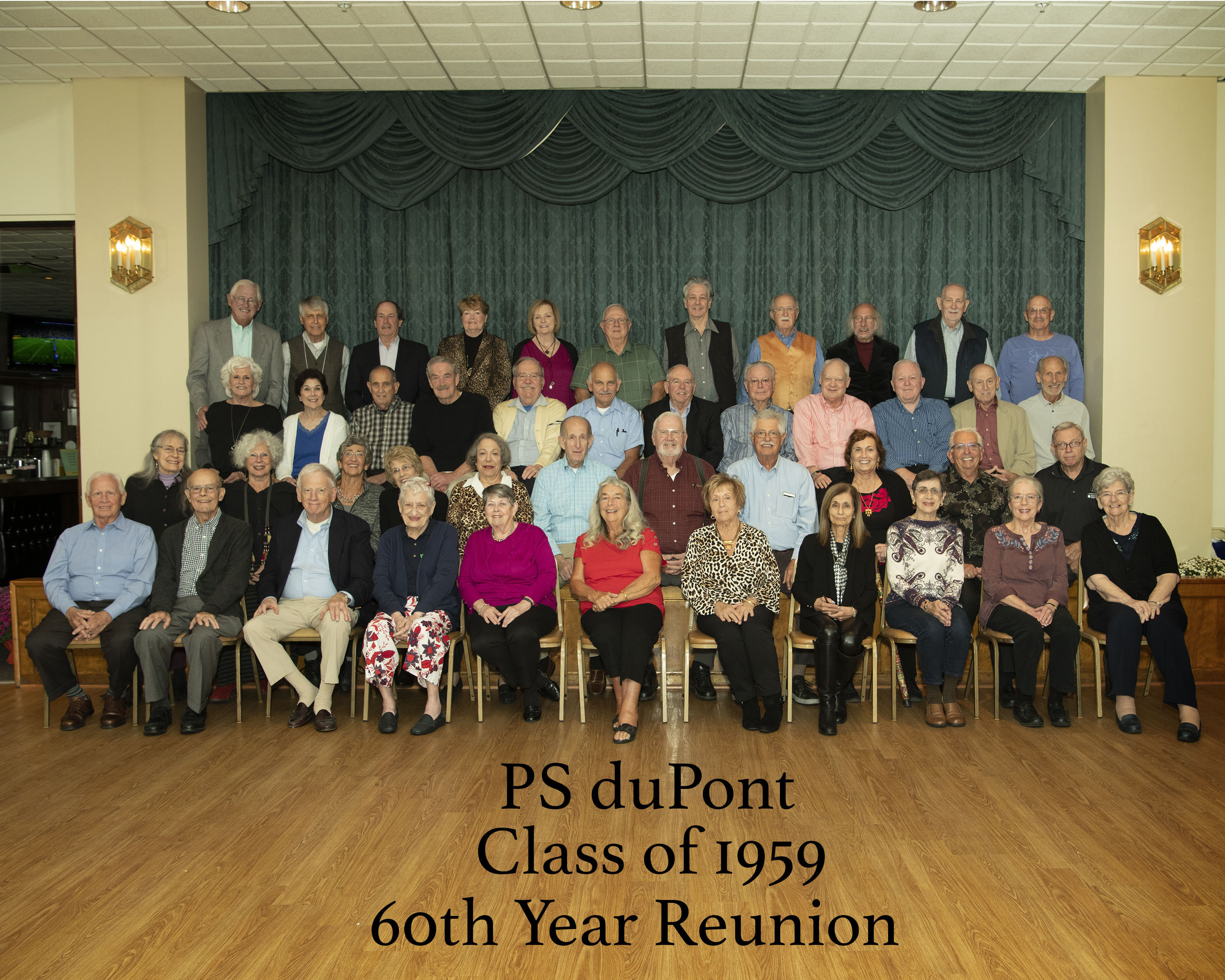 1st Row: John Savage, Keith Marsh, Evarett Shtofman, Phylis Simione Williams, Gretchen Gravell Broadwater, June Stringer Rietdorf, Elaine Podolsky Heverin, Linda Denenberg Seidenstat, Marlene Taub Reinschmidt, Betty Broughton Todd, Mary Alice Lucas Lutes